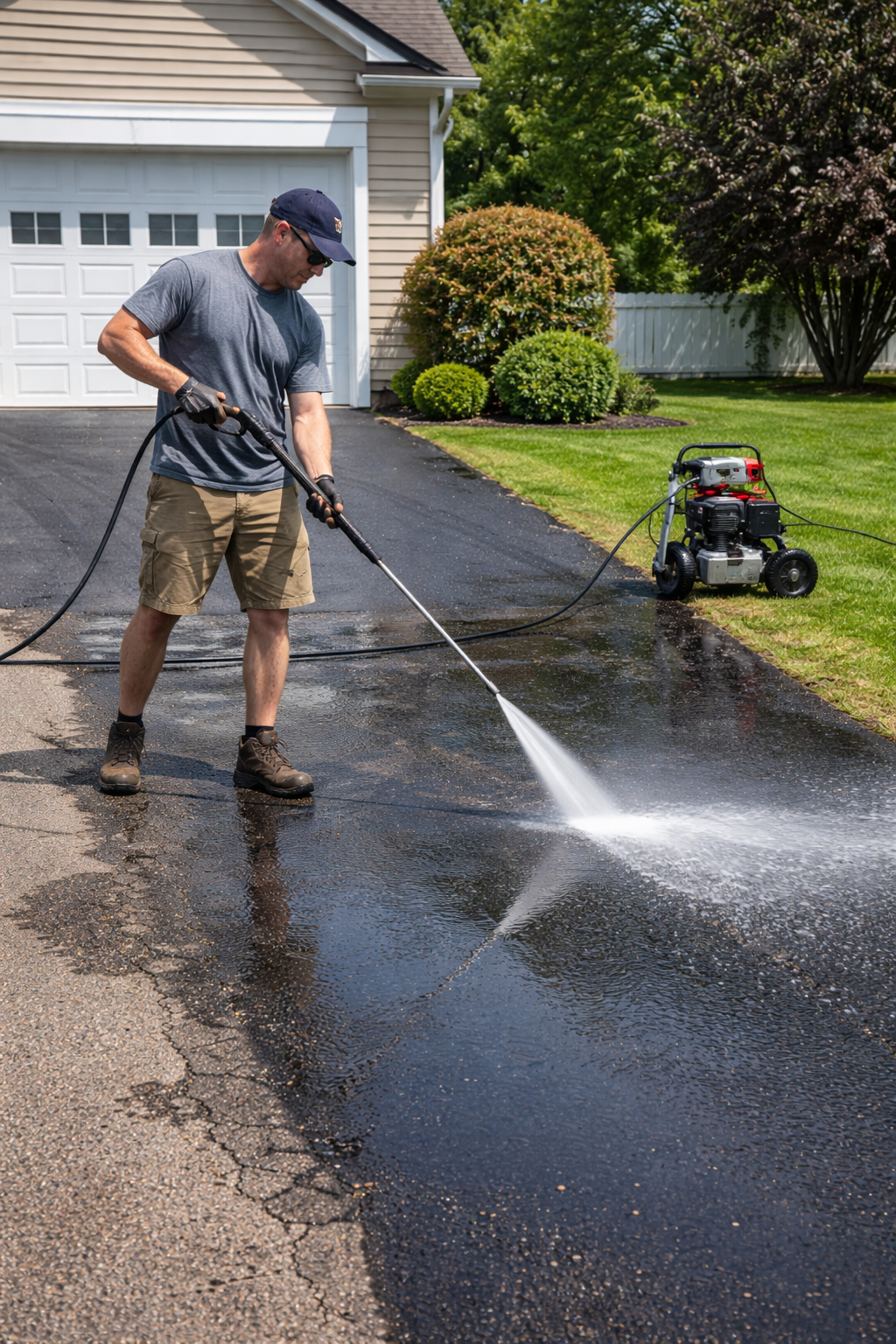 power washing a driveway